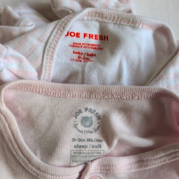 joe fresh 2-pack pink cotton snap footie sleeper pajamas 0-3 months baby girl - Picture 2 of 10